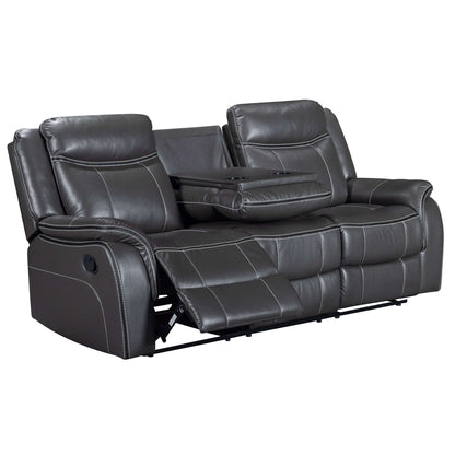 Declan 85 in. Dark Grey Motion Sofa with Cupholder- open front and side view