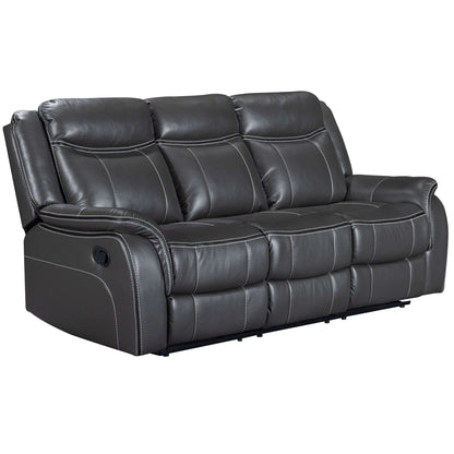 Declan 85 in. Dark Grey Motion Sofa with Cupholder- front and side view