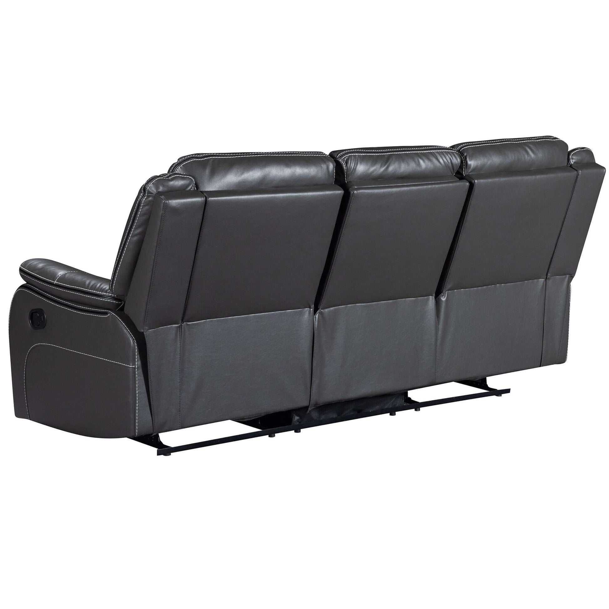 Declan 85 in. Dark Grey Motion Sofa with Cupholder- back and side view