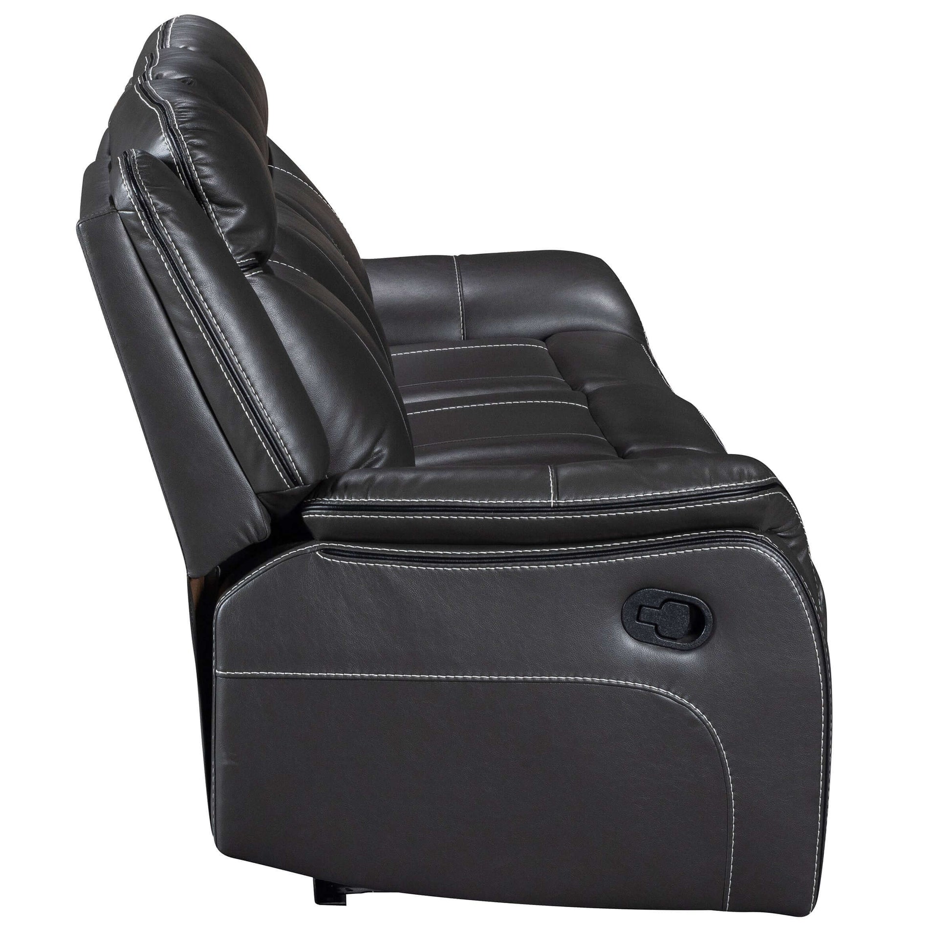 Declan 85 in. Dark Grey Motion Sofa with Cupholder- side view