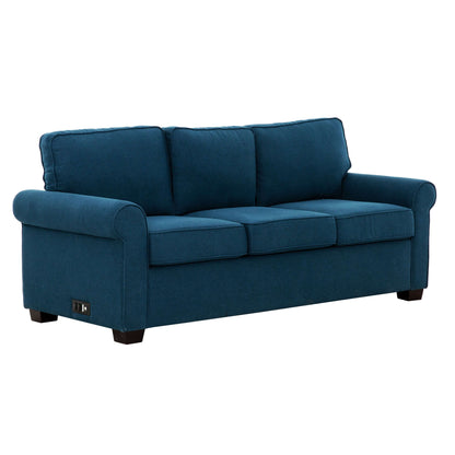 Marisol 80 in. Queen Sleeper Sofa with USBs/Outlets- front and side view with white background