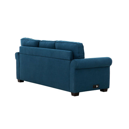 Marisol 80 in. Queen Sleeper Sofa with USBs/Outlets- side and back view