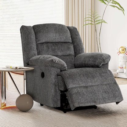 Connor 35 in. Upholstered Power Recliner Chair with Padded Arms- side view lifted leg rest