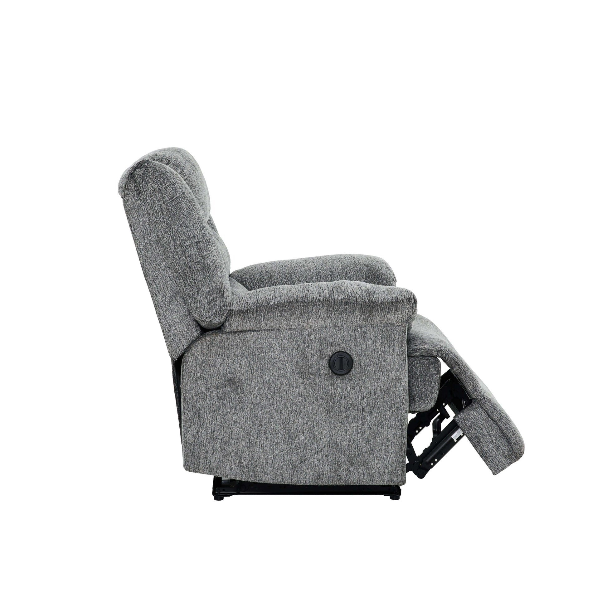 Connor 35 in. Upholstered Power Recliner Chair with Padded Arms- side view with lifted leg rest