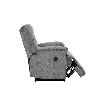 Connor 35 in. Upholstered Power Recliner Chair with Padded Arms- side view with lifted leg rest