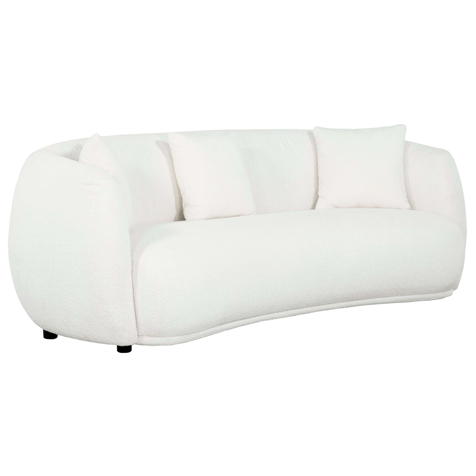 Roxburgh 90 in. Upholstered Curved Sofa- front and side view