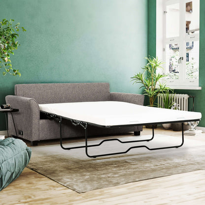 Honor 73 in. Convertible Full Sleeper Sofa with USB- front and side view converted
