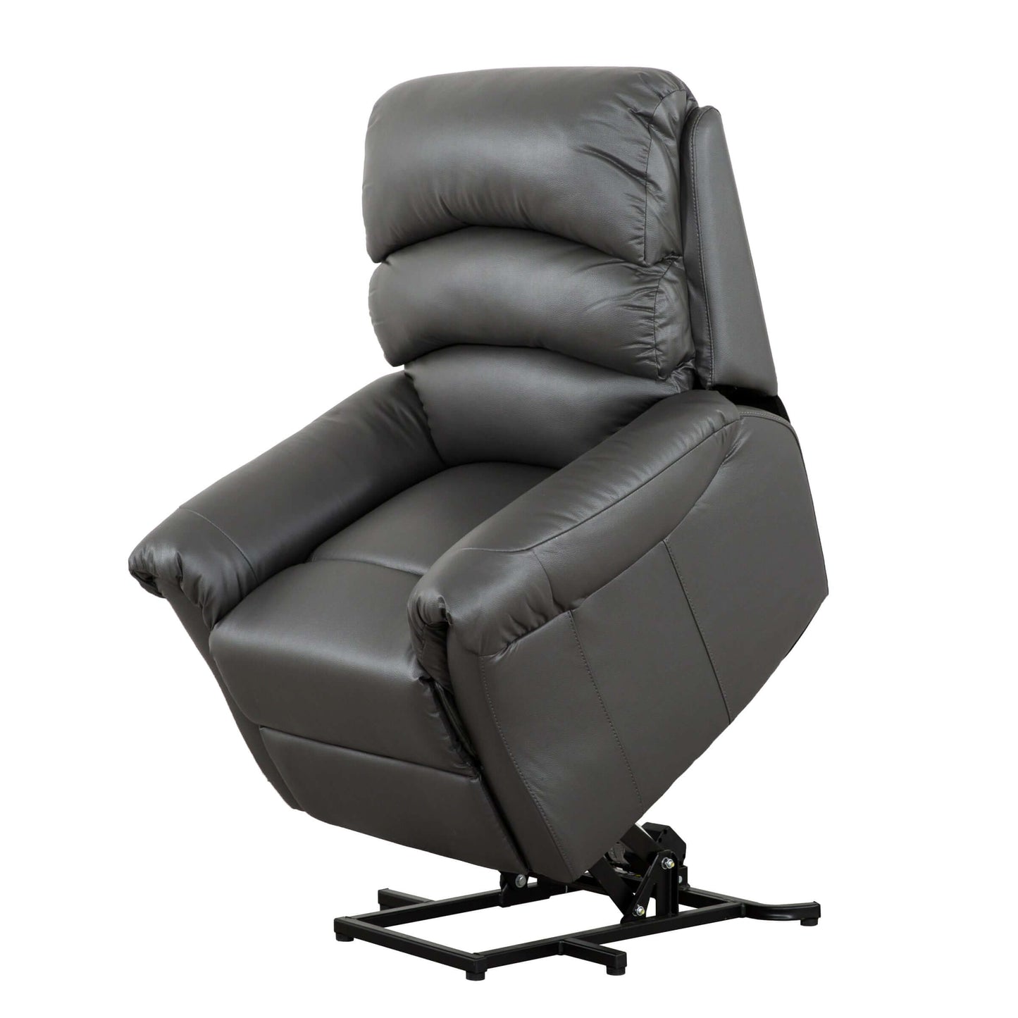 Fitzgerald 37 in. Charcoal Faux Leather Power Lift Recliner- slanted side view