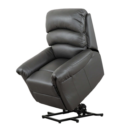 Fitzgerald 37 in. Charcoal Faux Leather Power Lift Recliner- slanted side view