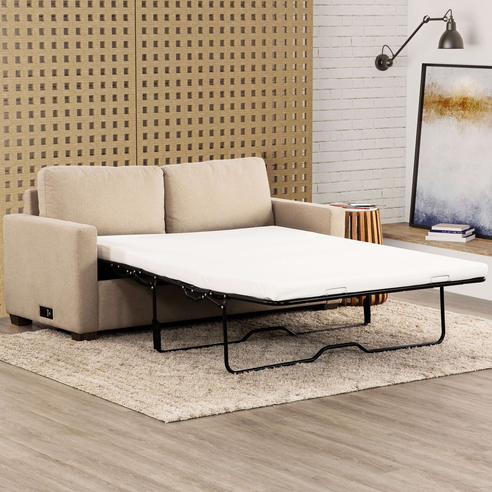 Reign 73 in. Convertible Full Sleeper Sofa with USB Port- front view converted