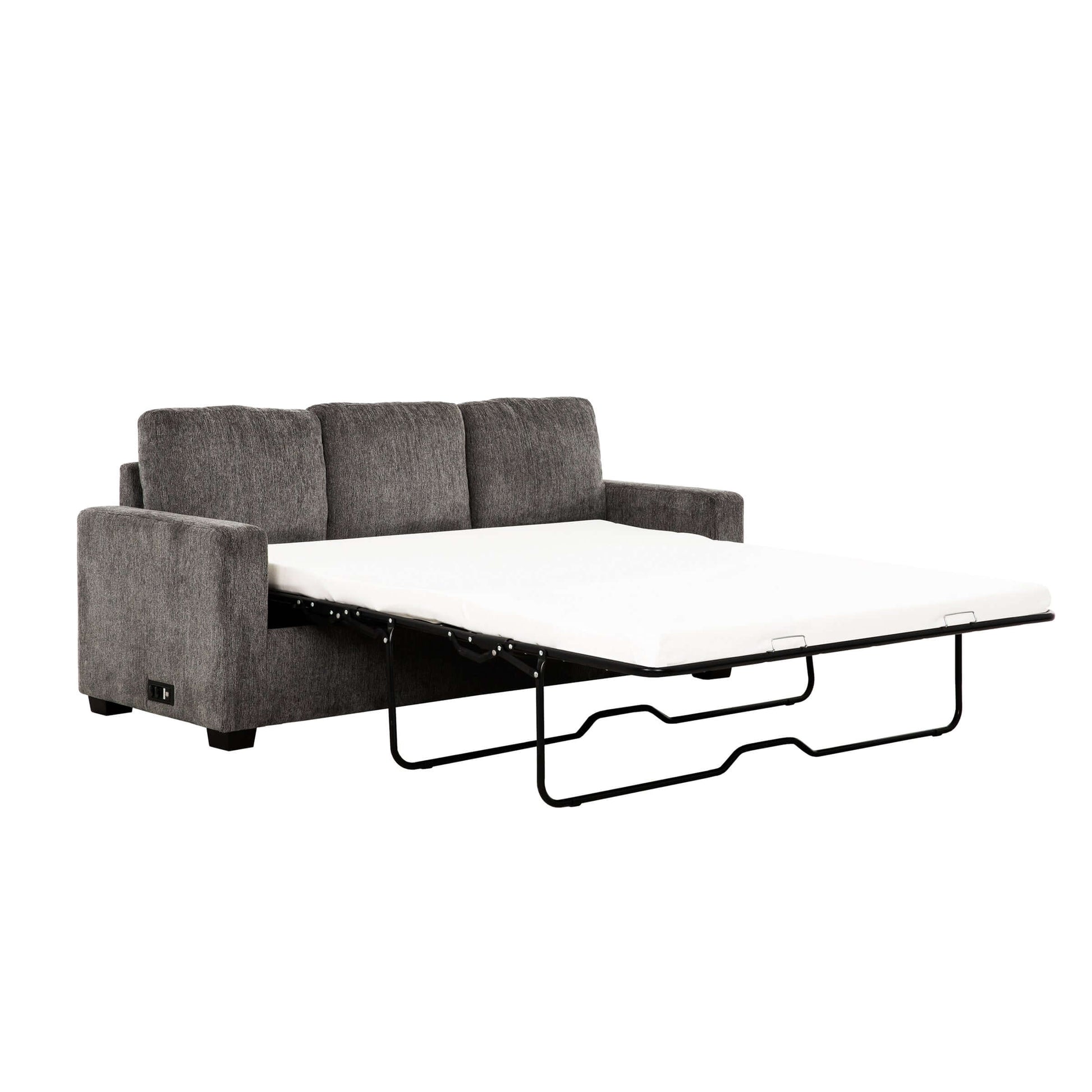 Valencia 77 in. Convertible Queen Sleeper Sofa with USB Ports- front and side view extended
