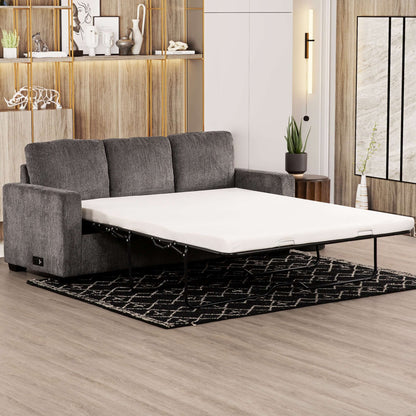 Valencia 77 in. Convertible Queen Sleeper Sofa with USB Ports-front and side view extended