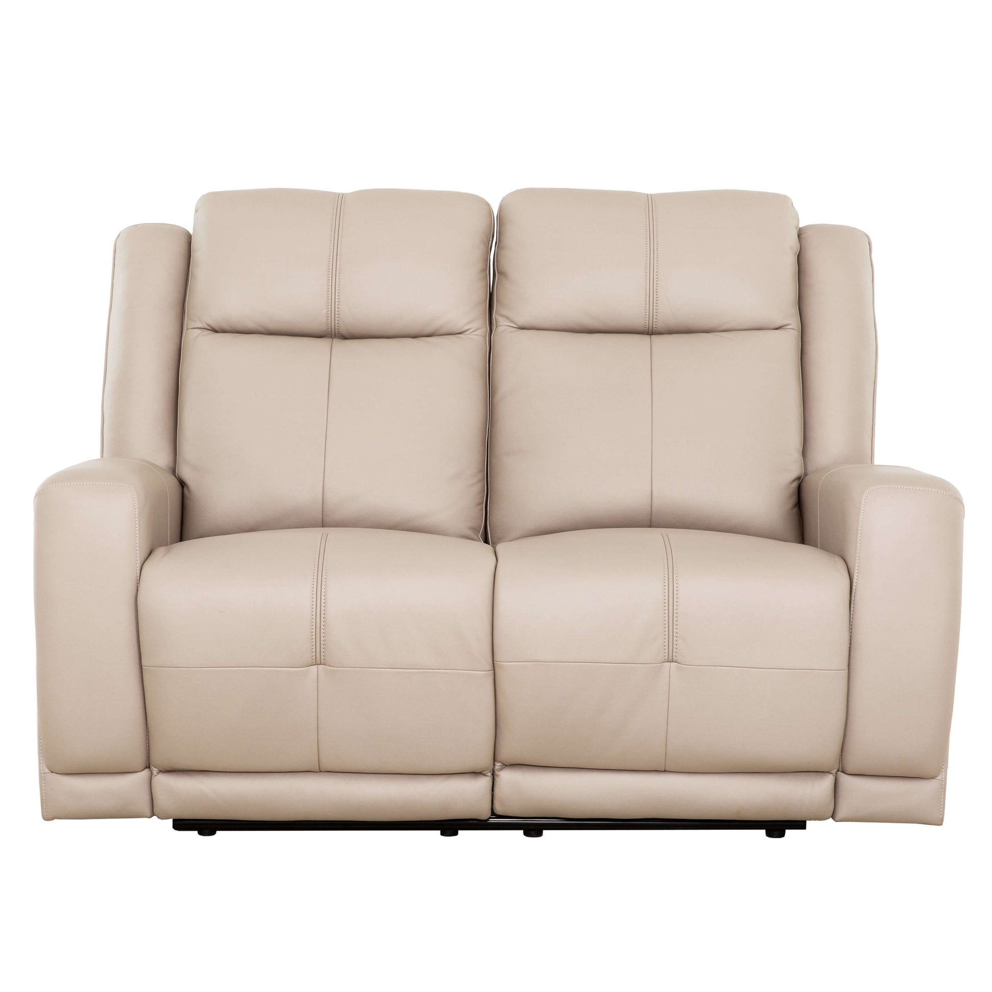 Mattheo 57 in. Taupe Faux Leather Reclining Loveseat- front view with white background