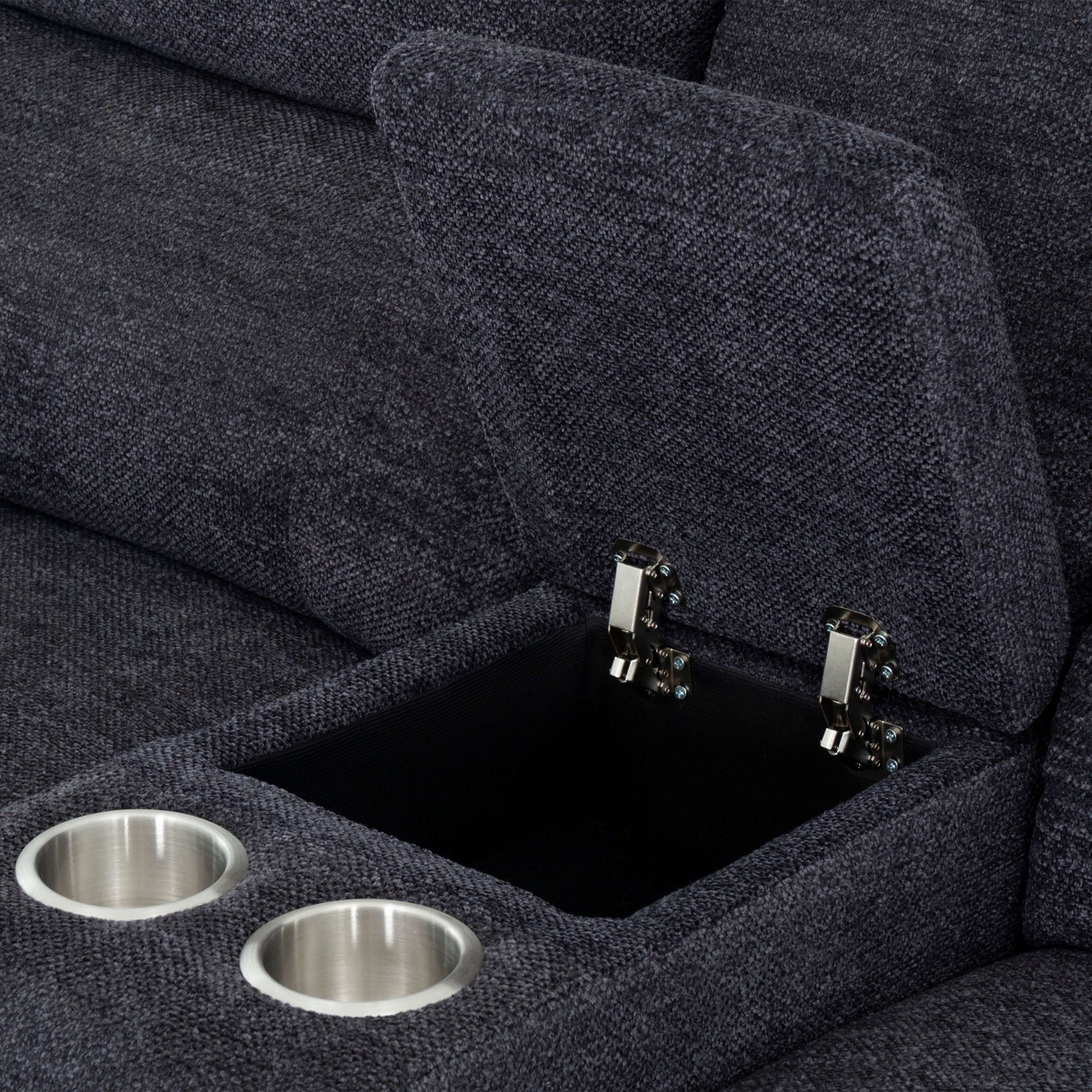 Arthur 76 in. Reclining Loveseat with Cupholder Console- cupholder view