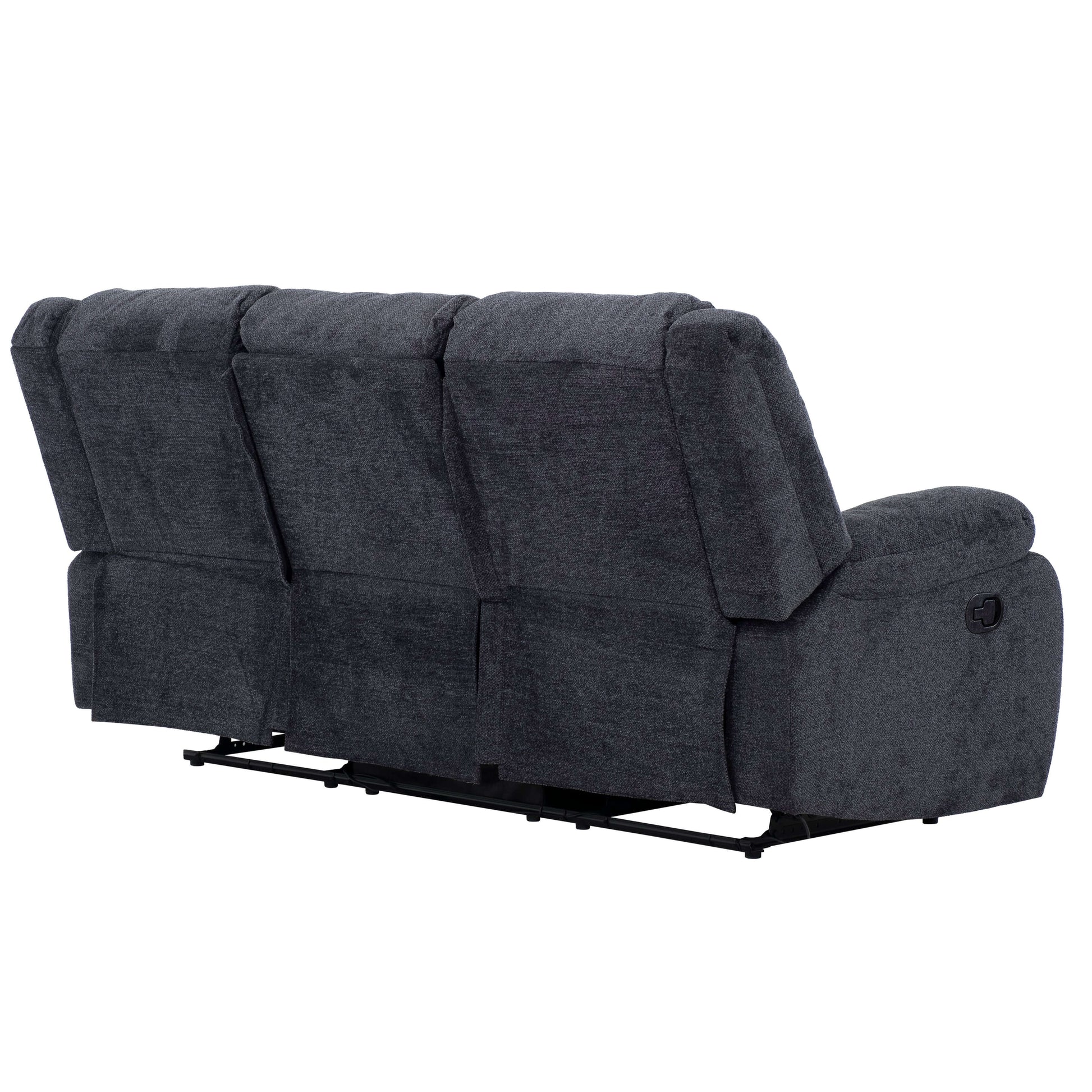 Arthur 87 in. Upholstered Reclining Sofa in Charcoal- back and side view