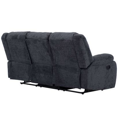 Arthur 87 in. Upholstered Reclining Sofa in Charcoal- back and side view