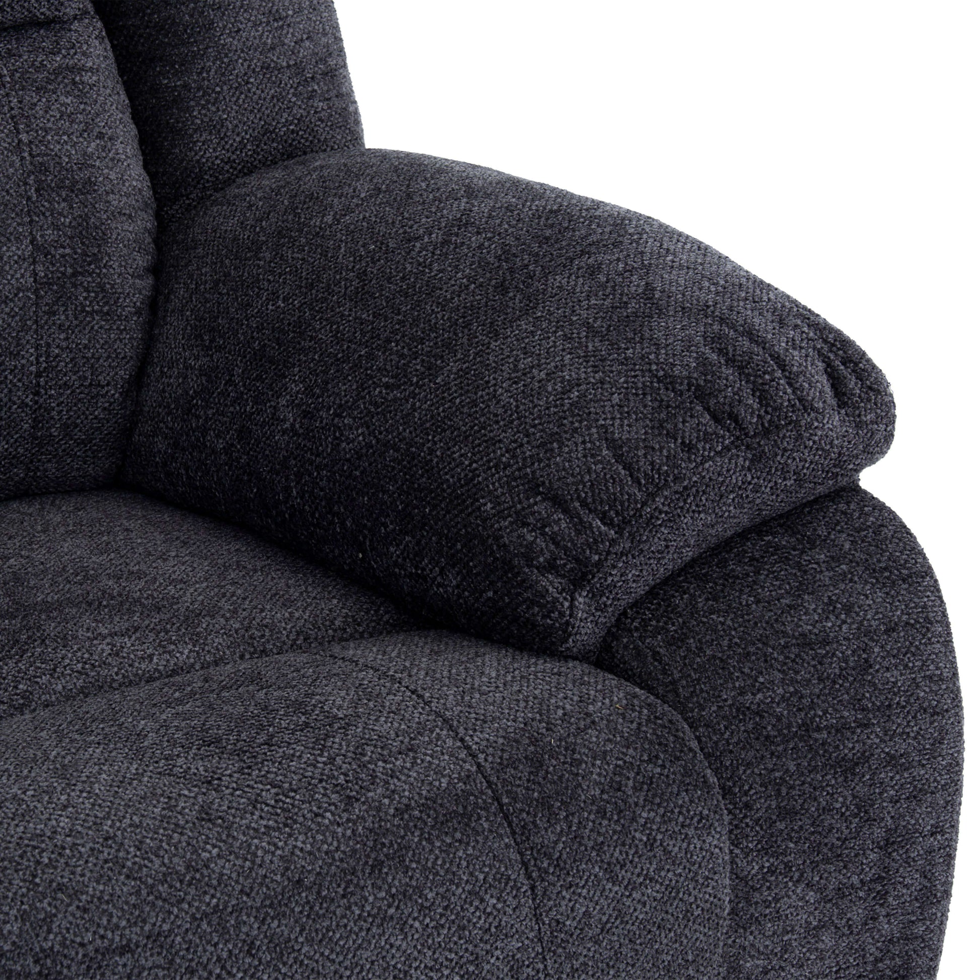 Arthur 87 in. Upholstered Reclining Sofa in Charcoal- arm rest view