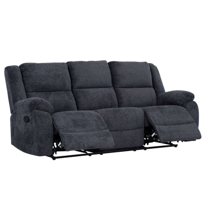 Arthur 87 in. Upholstered Reclining Sofa in Charcoal-open front and side view