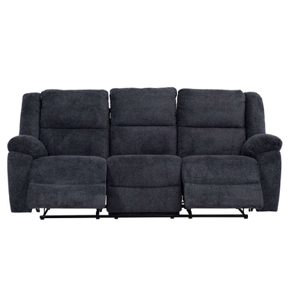 Arthur 87 in. Upholstered Reclining Sofa in Charcoal- open front view