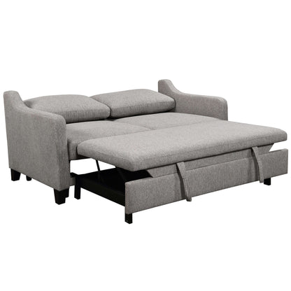 Caruso 69 in. Upholstered Condo Sofa Bed in Light Gray- front and side view fully extended