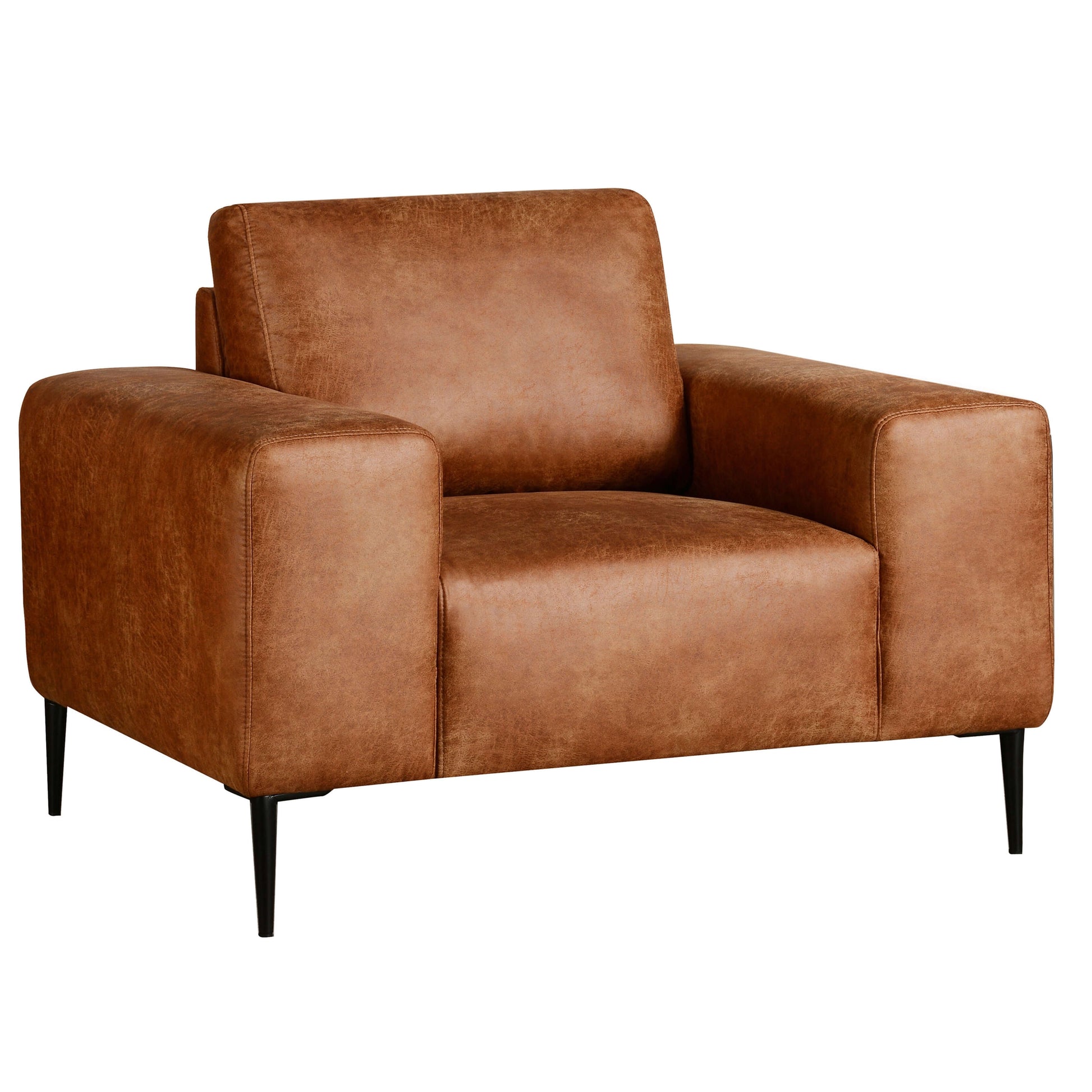 Shonda 46 in. Tan Faux Leather Armchair- front and side view