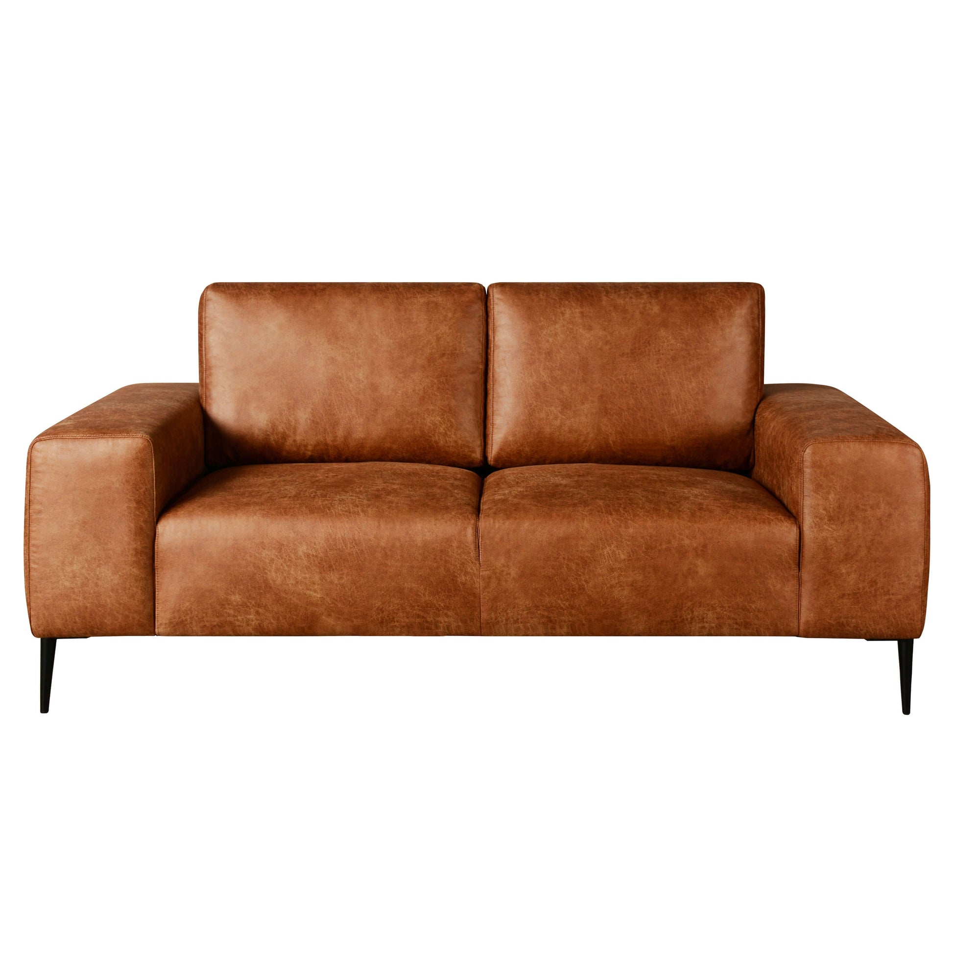 Shona 68 in. Tan Faux Leather Loveseat- front view with white background
