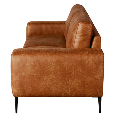 Shonda 84 in. Tan Faux Leather Sofa- side view